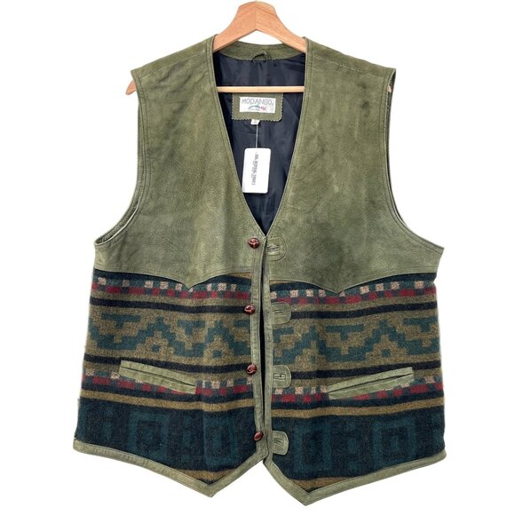 Modango Leather Wool Boxy Western Vest - Picture 1 of 6